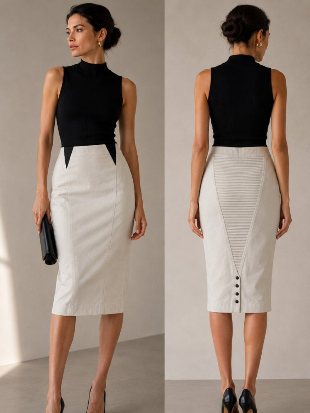Alaïa Paris Vintage Architectural Cotton Pencil Skirt | Made in France | FR 44